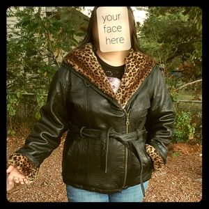 Wilsons Leather Faux Leopard Fur Jacket